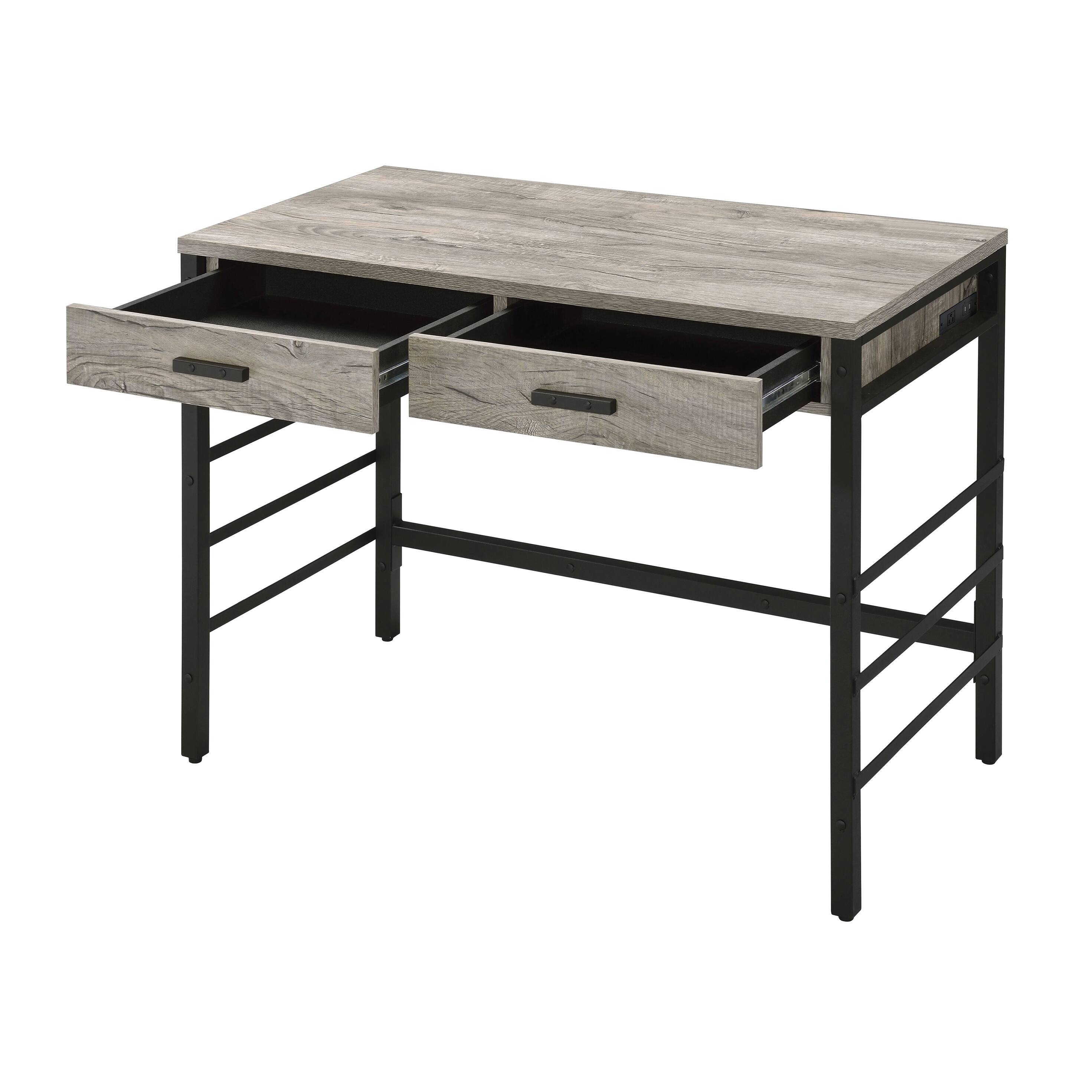 Alt View 2. TinyHomie - Light Weathered Oak and Black Writing Desk with 2 Drawers - Black and Brown.