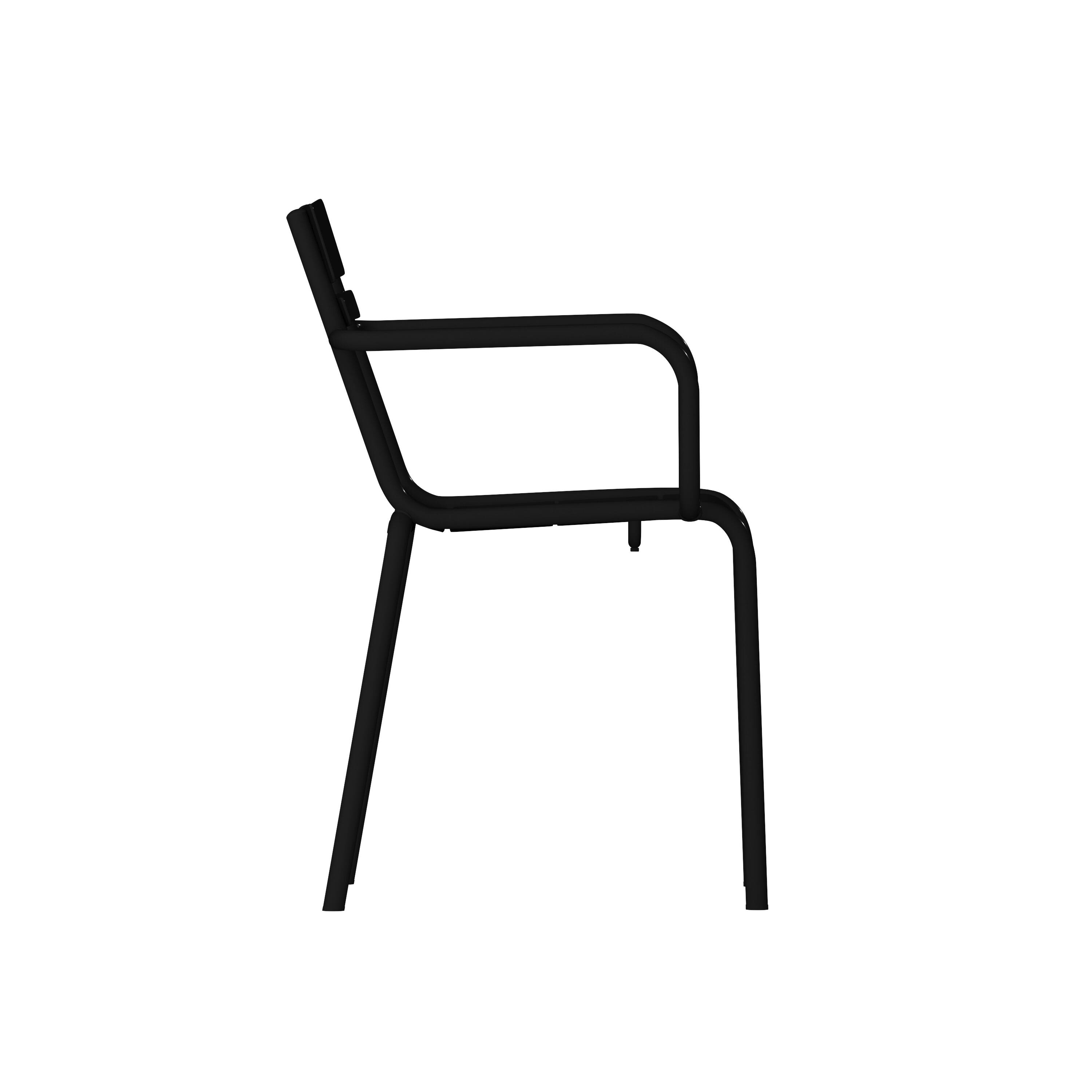 Alt View 9. Emma + Oliver - Rennes Powder Coated Steel Stacking Dining Chair with Arms and 2 Slat Back for Indoor-Outdoor Use - Black.