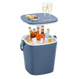 Yardgrace - Outdoor Cooler Side Table, Drink Cooler Bar, Portable Ice Bucket, Lift Top Lid Cool with Handle - Blue