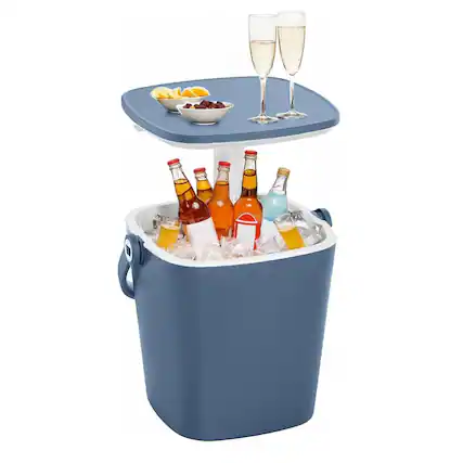 Front. Yardgrace - Outdoor Cooler Side Table, Drink Cooler Bar, Portable Ice Bucket, Lift Top Lid Cool with Handle - Blue.