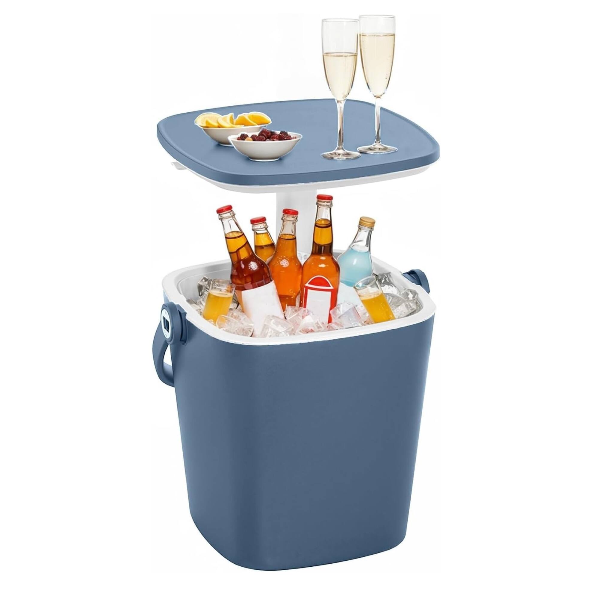 Front. Yardgrace - Outdoor Cooler Side Table, Drink Cooler Bar, Portable Ice Bucket, Lift Top  Lid Cool with Handle - Blue.