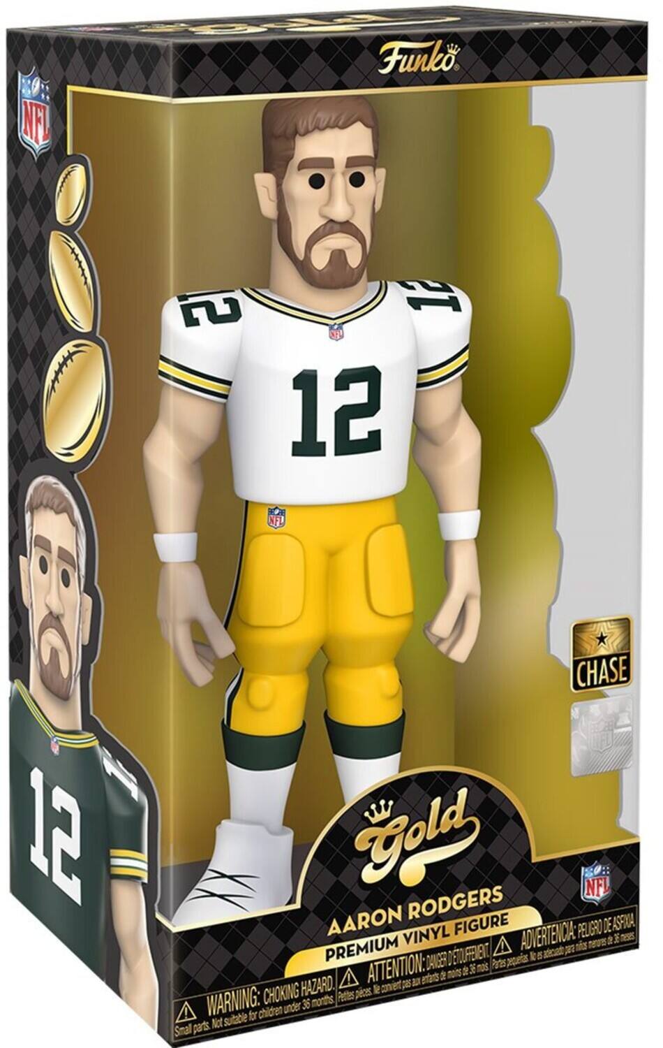 NEL Funko 2 1 O3! 12 NFL CHASE 12 Gold RODGERS NFL AARON VINYL FIGURE ADVERTENCIA: PELIGRO DE ASFINA meses neues a Sst PREMIUM ! is DANGER D TOUFERIENT Partes pequelas R  ATTENTION: 2 36 nos entrts de HAZARD. l conviernt pas WARNING: CHOKING 36 monts Pottes pces ! children under sutable for parts Not Smal