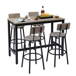 Ecooso - 4-Piece Bar Table Set with Backrest Stools, 47.24" L x 23.62" W - Black & Natural