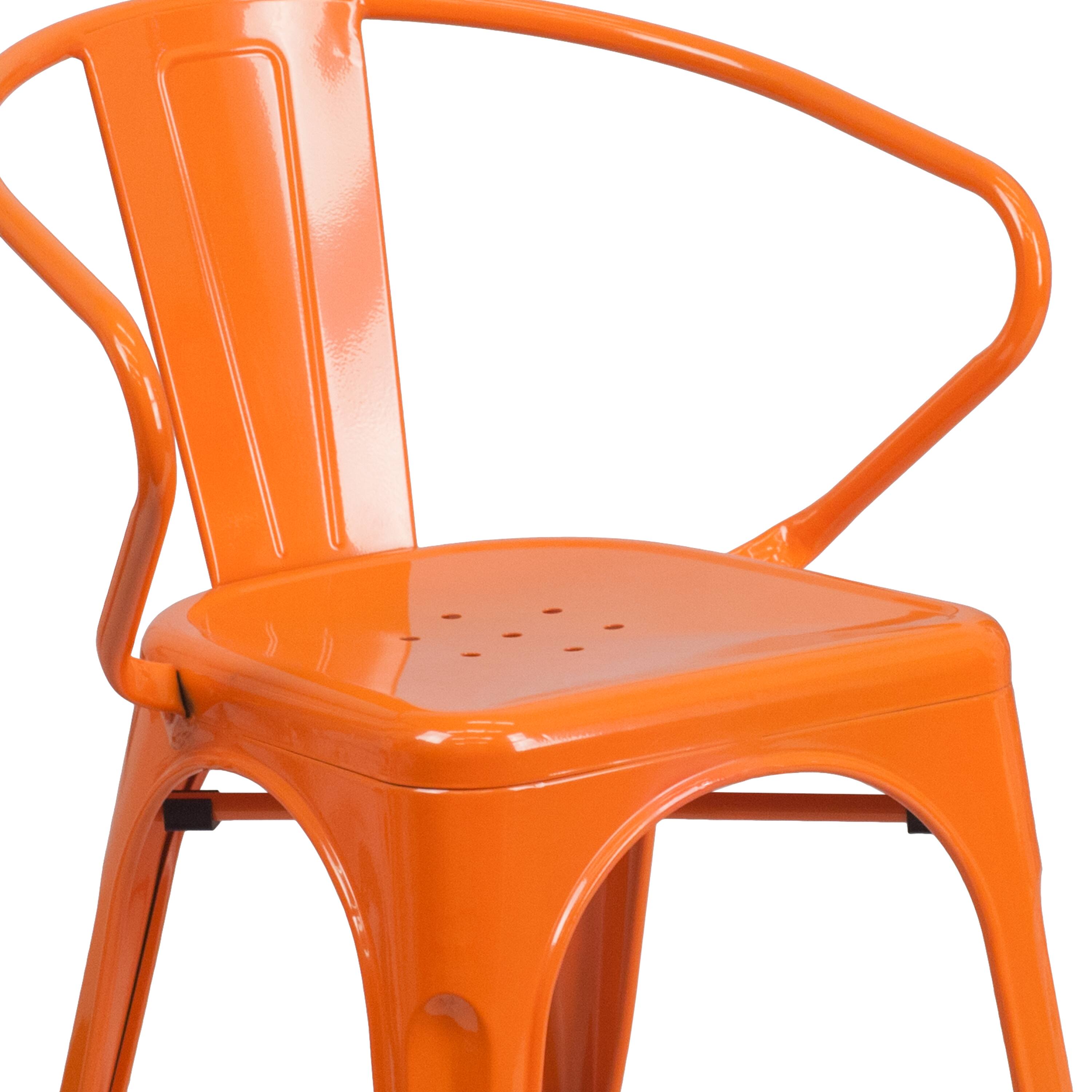 Alt View 8. Emma + Oliver - Commercial Grade Colorful Metal Indoor-Outdoor Chair with Arms - Orange.