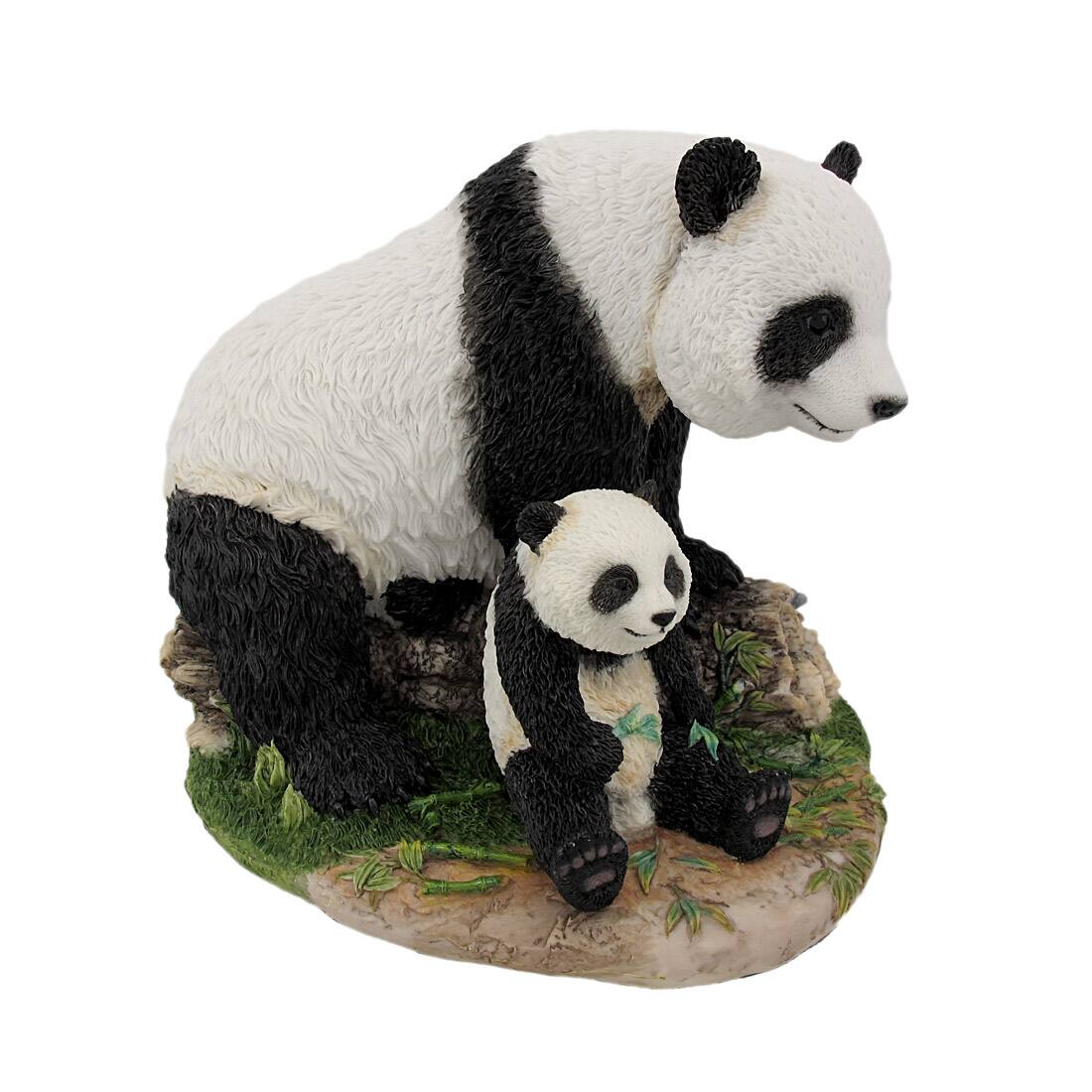 Front. Veronese Design - Mother And Child Panda Bear Statue Baby Animal - White.