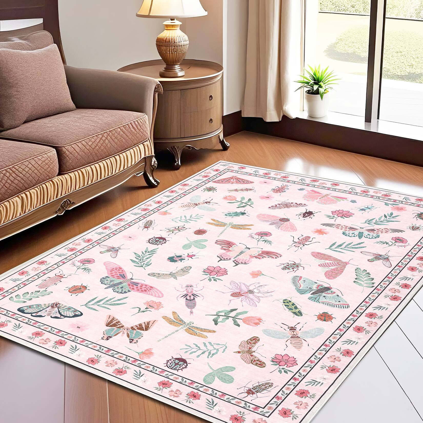 Alt View 2. Acekool - Area Rug 5 x 7 ft PolyesterWashable Rugs Living Room Rug for Bedroom Nursery Apartment - Pink.