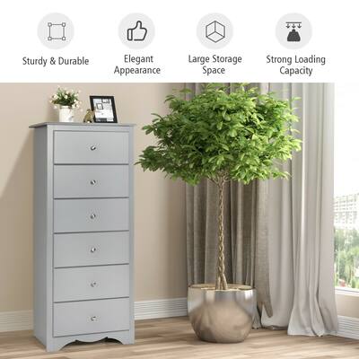Costway Chest of 6 Drawers Clothes Storage Cabinet Bedroom Grey Costway Chest of 6 Drawers Clothes Storage Cabinet Bedroom Grey