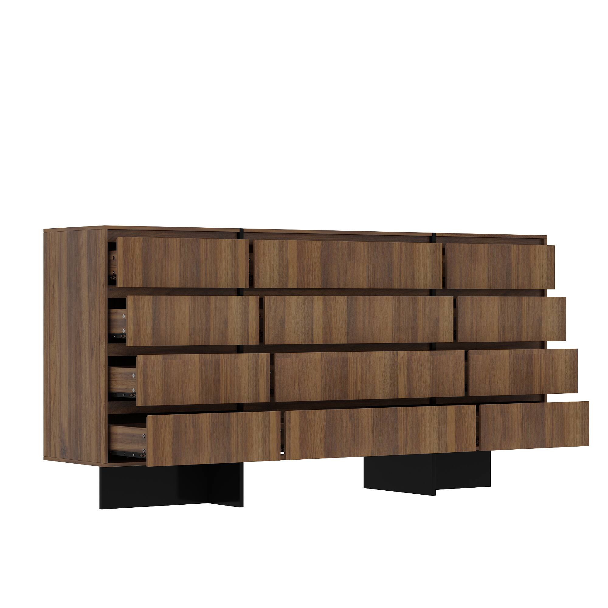 Angle. Famapy - Famapy Horizontal Dresser with 12 Drawers: Wood - Grain Finish & Silent Slides for Ample Storage - Brown.