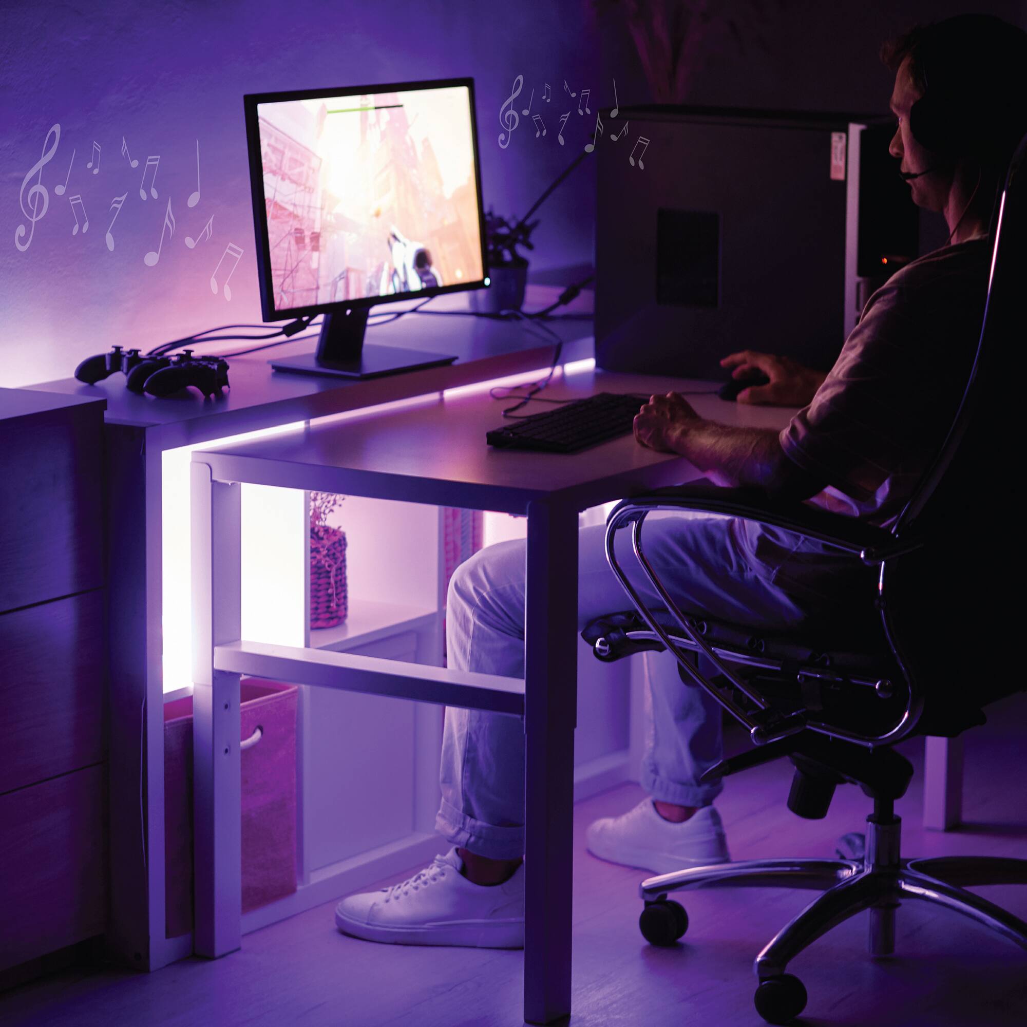 Left. Monster - Smart 13.1ft Sound Reactive Multi-Color Color Flow Effect Light Strip with App Control - Multicolor.