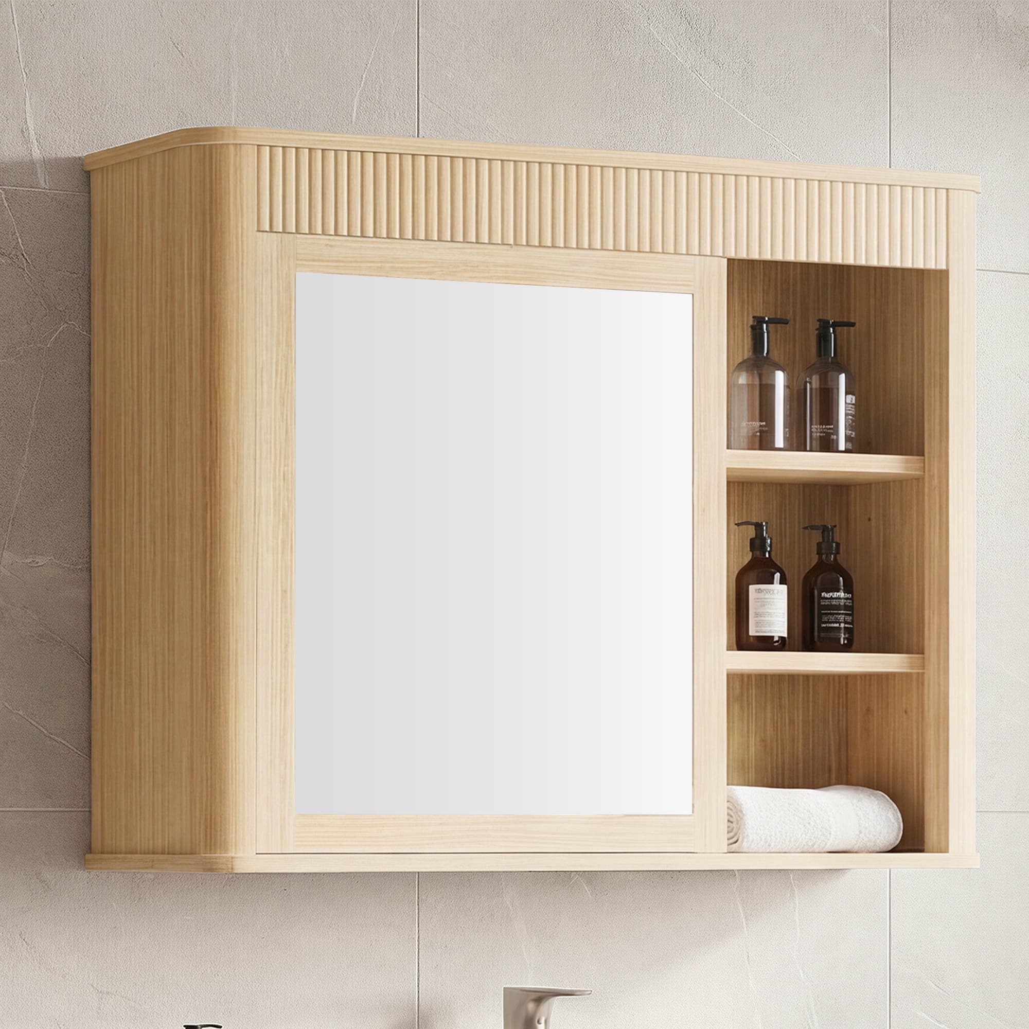 ModernMate - 29" Modern Wall-Mounted Bathroom Medicine Cabinet with Adjustable Shelves - Natural Oak