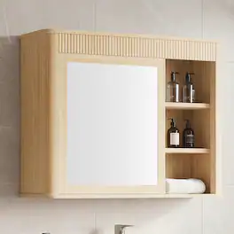 ModernMate - 29" Modern Wall-Mounted Bathroom Medicine Cabinet with Adjustable Shelves - Natural Oak