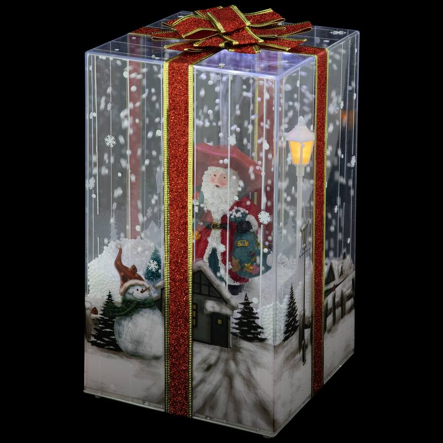 Northlight Musical Santa Lighted Snowing Gift Box with Ribbon Christmas ...