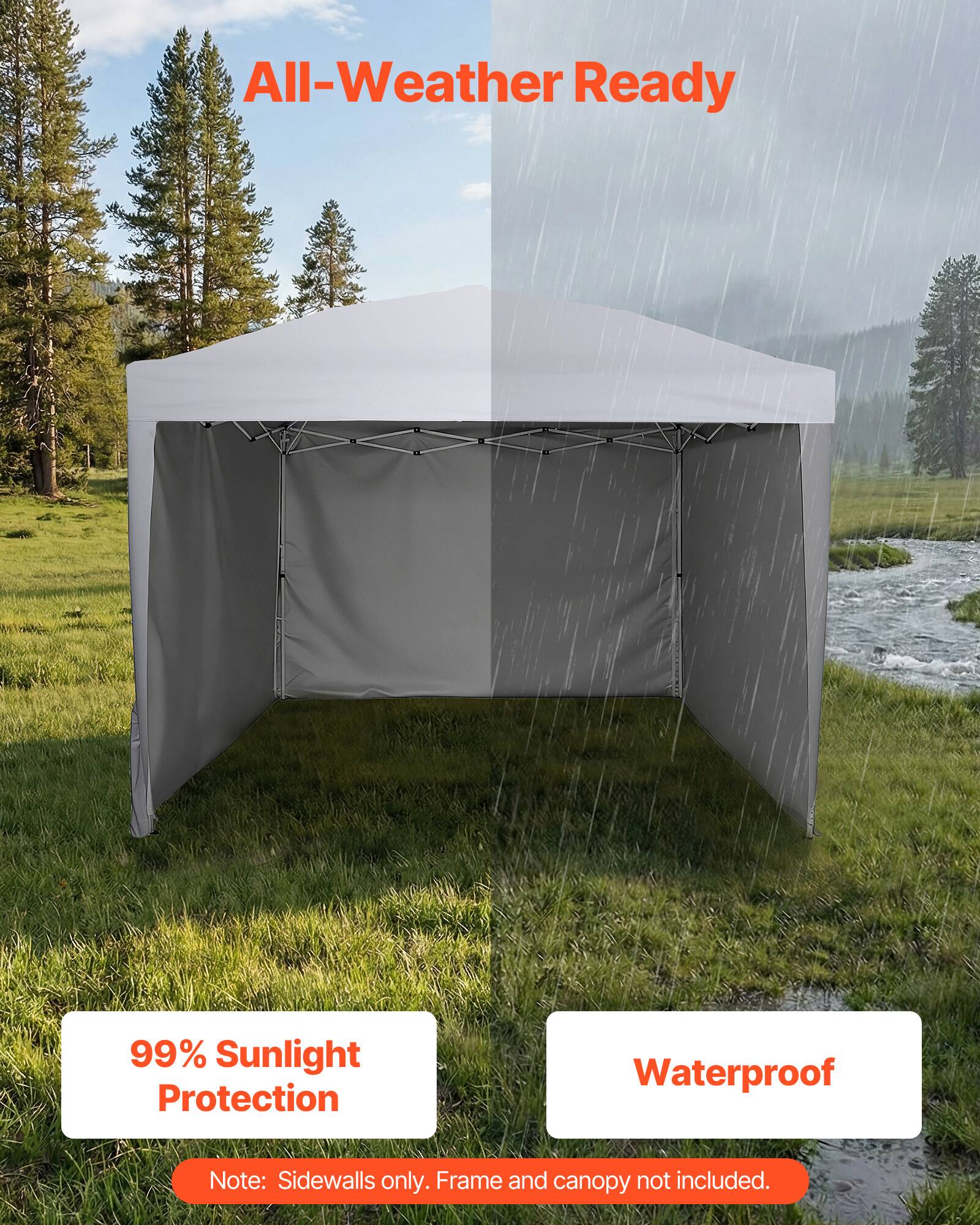 All-Weather Ready

99% Sunlight Protection

Waterproof

Note: Sidewalls only. Frame and canopy not included.