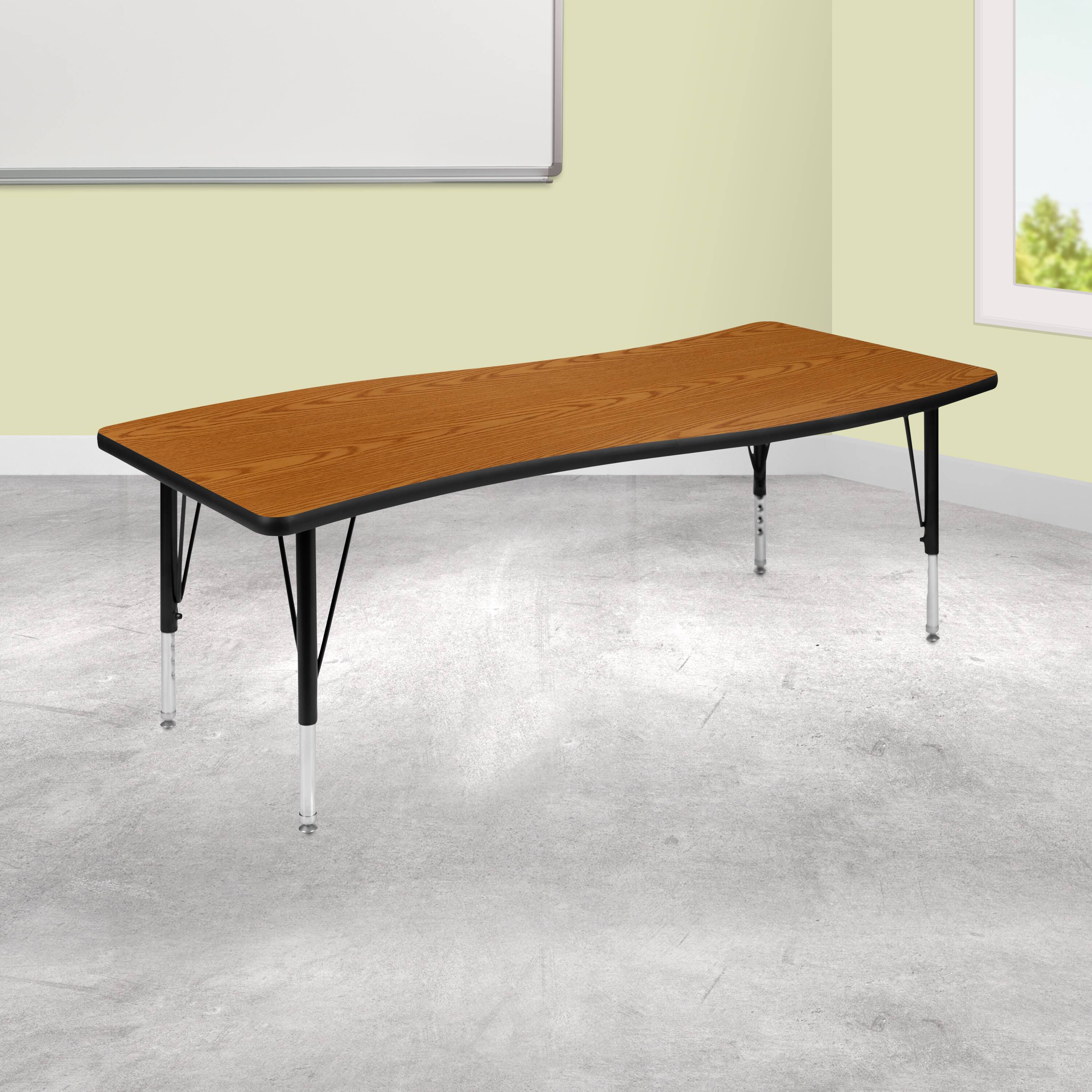 Alt View 1. Emma + Oliver - 26"W x 60"L Rectangle Wave Flexible Collaborative Kids Adjustable Activity Table - Oak.