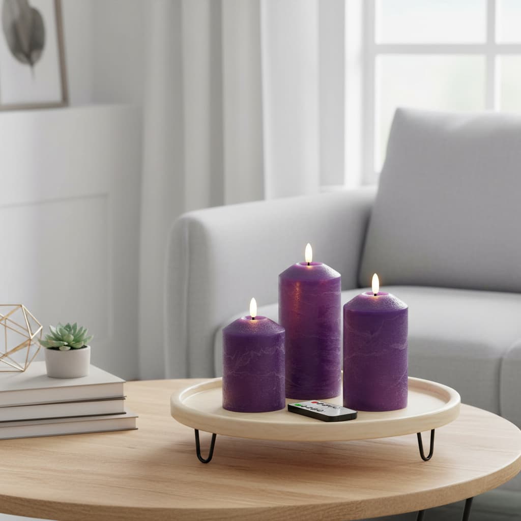 Alt View 1. FINEAK - 3 Pack Purple Flameless Pillar Candles with Remote:Real Wax, Flickering, Battery-Operated LED - Purple.