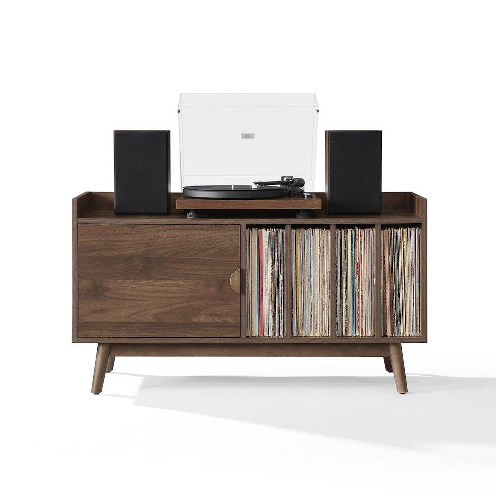Alt View 3. Crosley Furniture - Skylar Mid-Century Record Player Cabinet with Vinyl Storage, Turntable Stand - Brown.