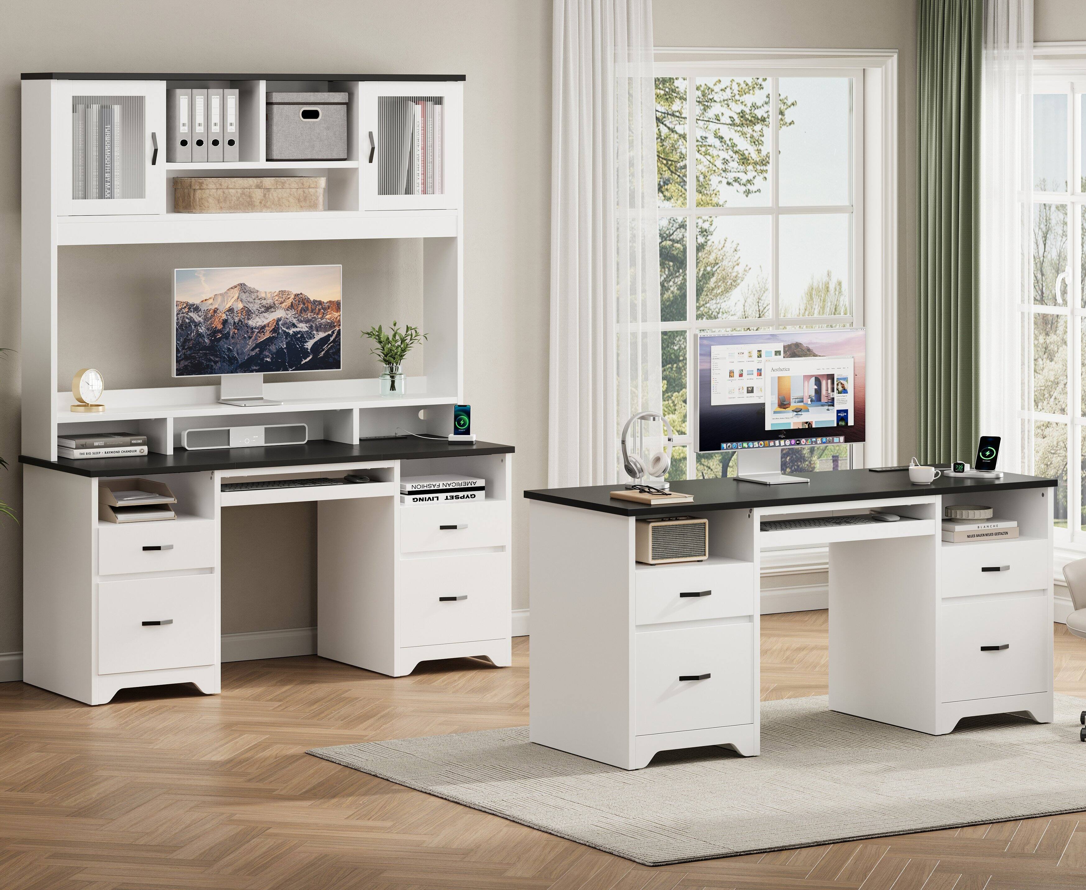 Bestier 59 inch Computer Desk with Charging Station, Fluted