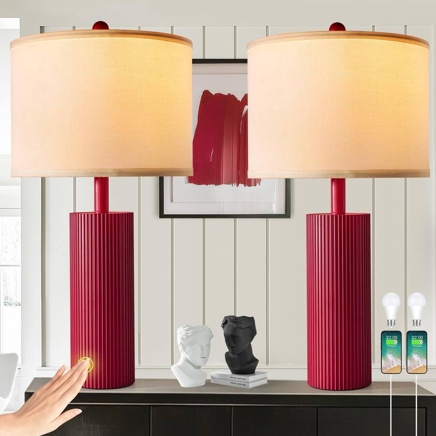 Jfire Reds Table Reds Spade Black Lamps Set Of Modern Table For Living Room With Usb C a ...