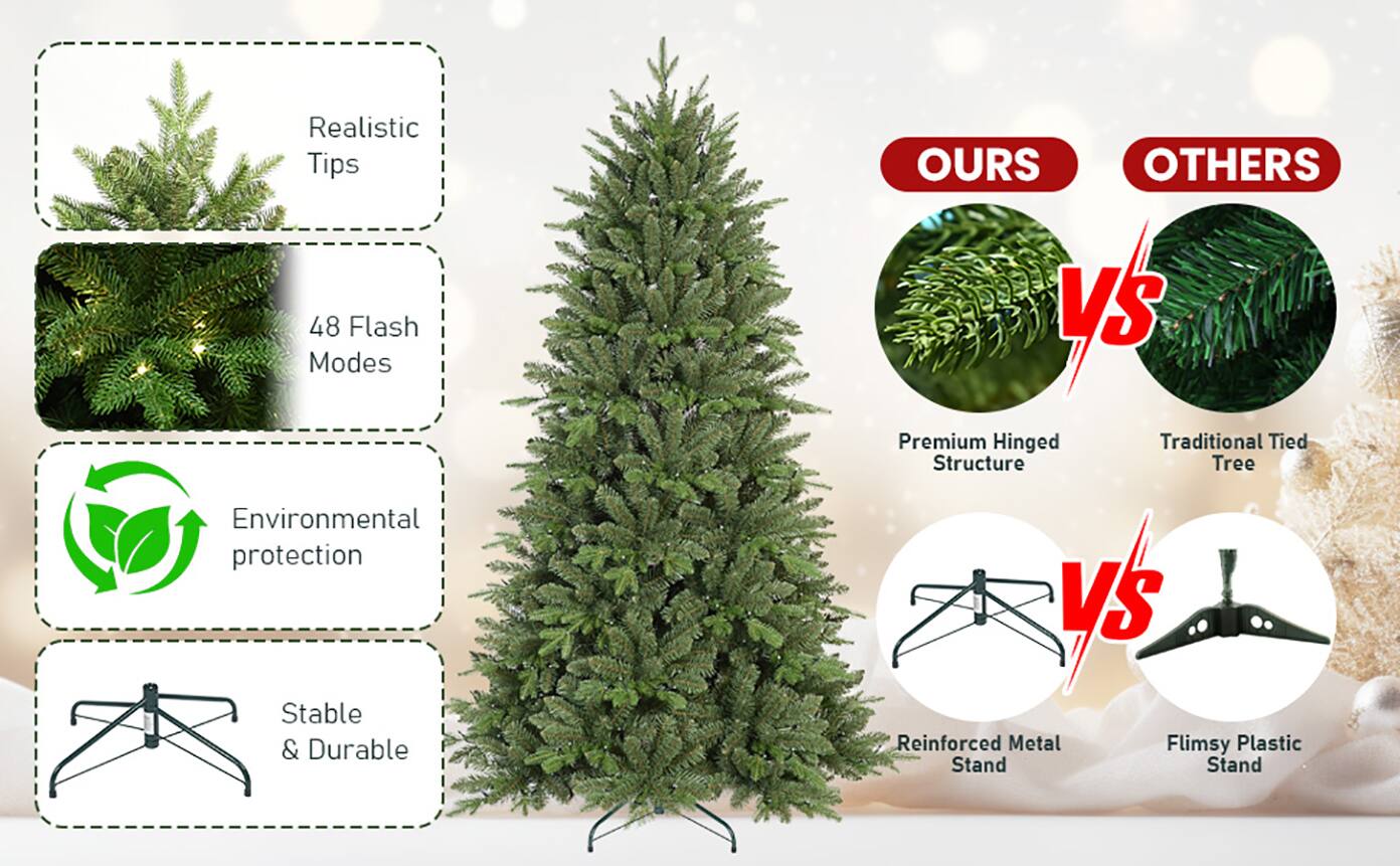 - Realistic Tips
- 48 Flash Modes
- Environmental protection
- Stable & Durable

OURs vs OTHERs

- Premium Hinged Structure vs Traditional Tied Tree
- Reinforced Metal Stand vs Flimsy Plastic Stand