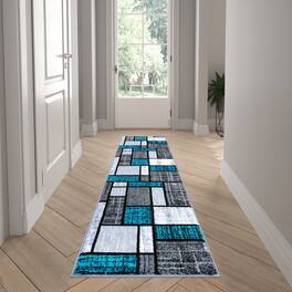 Emma + Oliver - Livia Accent Rug with Geometric Mosaic Design with Natural Jute Backing - Turquoise