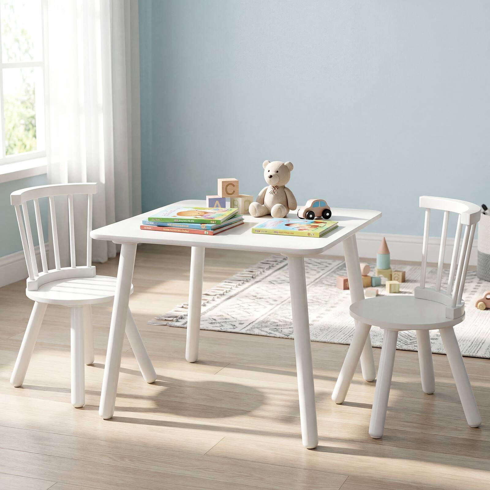 Alt View 3. Gymax - Gymax 3PCS Toddler Furniture w/Pine Wood Frame Curved Backrest Round Seats for Playing White - White.