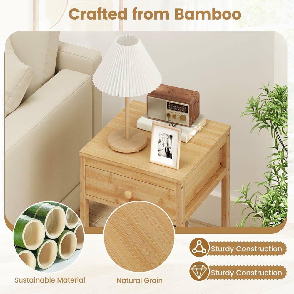 Crafted from Bamboo  
Sturdy Construction  
Sustainable Material  
Natural Grain