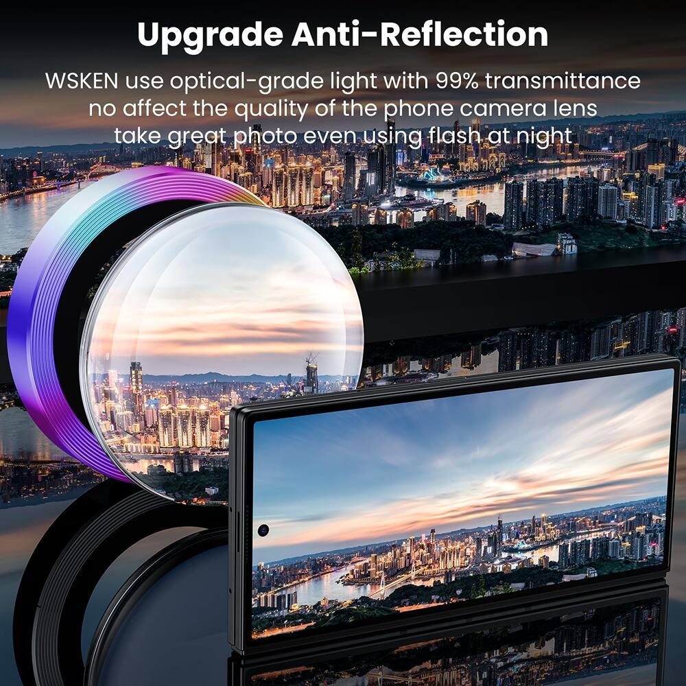 Upgrade Anti-Reflection

WSKEN use optical-grade light with 99% transmittance, no affect the quality of the phone camera lens, take great photo even using flash at night.