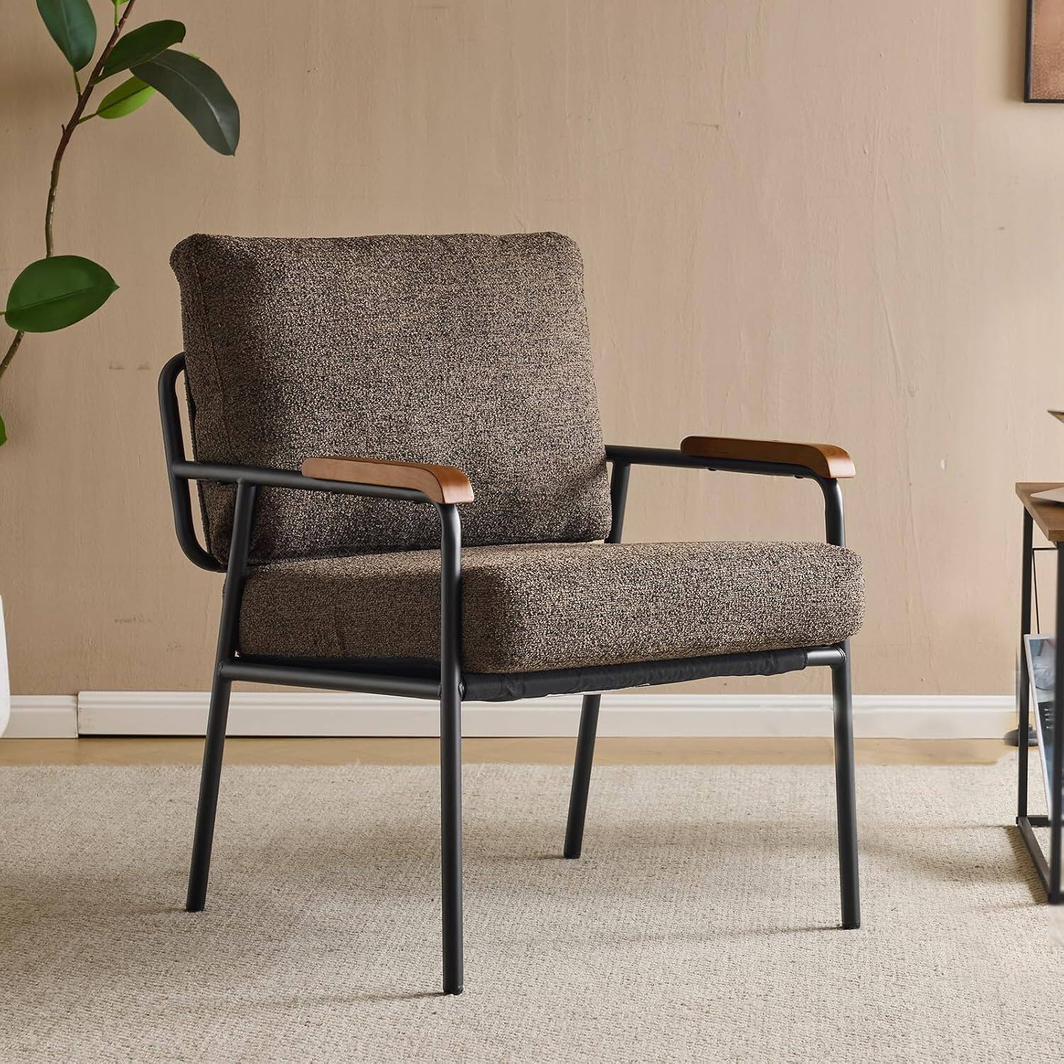 Front. Winado - Mid-Century Modern Comfy Upholstered Leisure Reading Chair Accent Armchiar with Wood Armrest for Bedroom Living Room - Expresso.