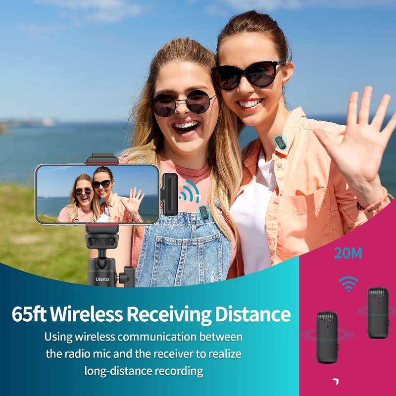 20M Ulanzi 65ft Wireless Receiving Distance  
Using wireless communication between the radio mic and the receiver to realize long-distance recording