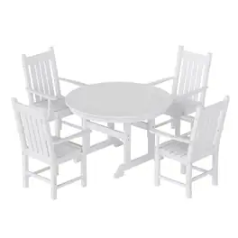 WestinTrends - Malibu 5 Piece Outdoor Patio Dining Set Outdoor Round Table and Armchair Set - White