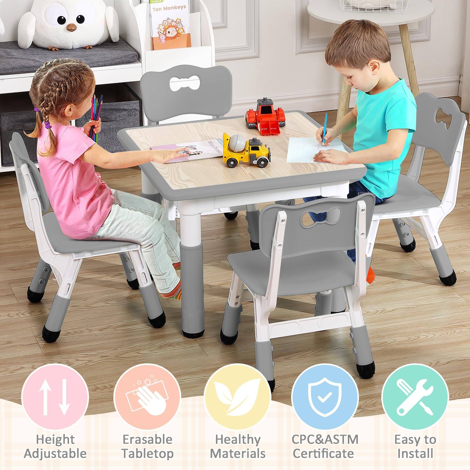 Ten Monkeys Height Adjustable Erasable Tabletop Healthy CPC&ASTM Materials Certificate Easy to Install