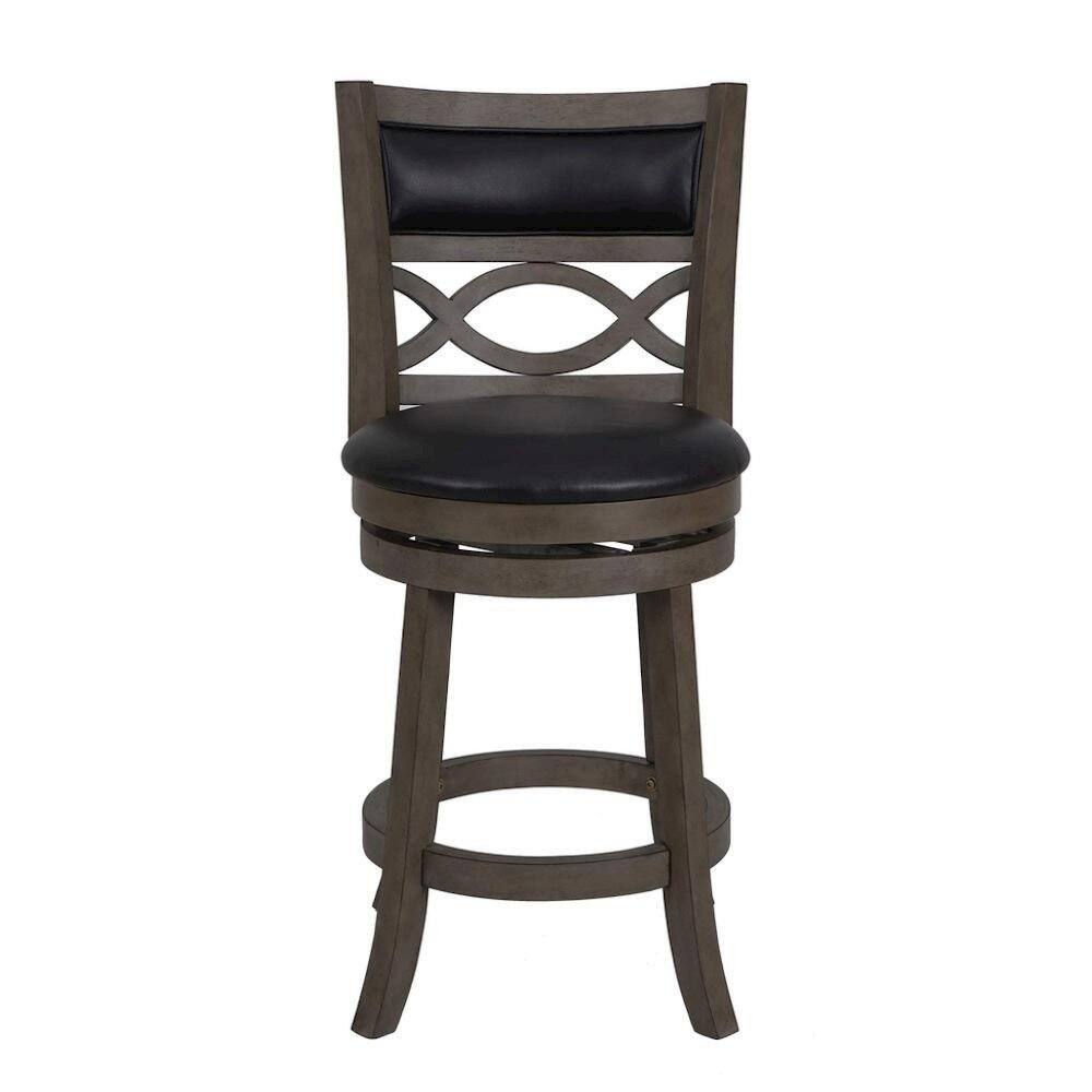 FurniFact - Wood Swivel Counter Stool Gray PU Seat - Dark Gray