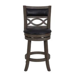 FurniFact - Wood Swivel Counter Stool Gray PU Seat - Dark Gray