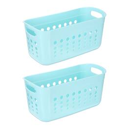 Unique Bargains - 2pcs Pantry Plastic Storage Baskets, 15.55x7.87x7.6", Stackable Organizer with Handle, for Shelves Bathroomss Closet - Blue