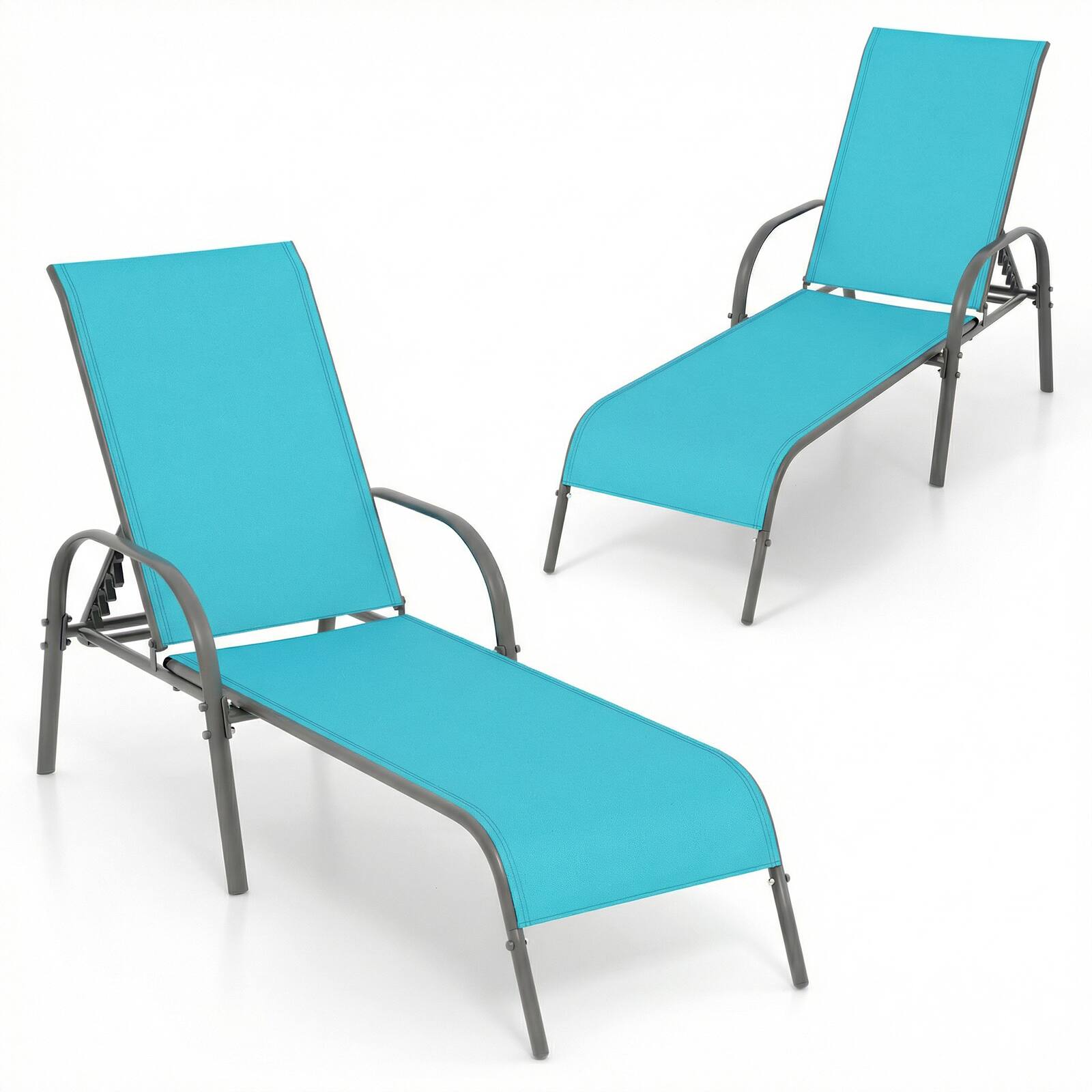 Alt View 9. Gymax - Gymax Set of 2 Patio Lounge Chair Chaise w/ Adjustable Reclining Armrest Turquoise - Green.