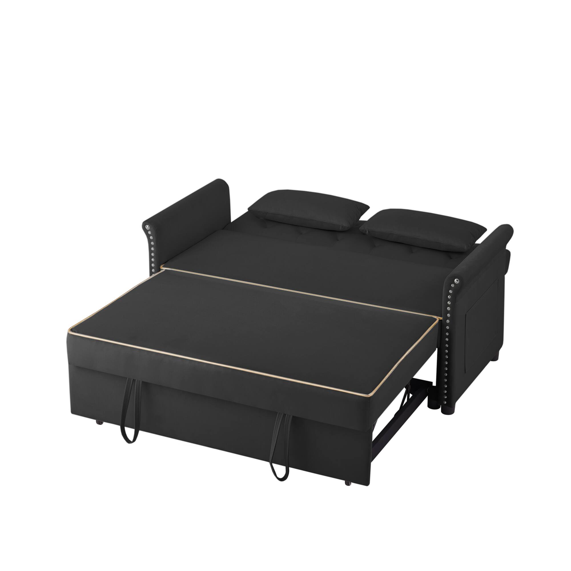 Alt View 4. GOODSILO - Velvet Convertible Sleeper Sofa Bed with Adjustable Positions and Tufted Backrest - Black.
