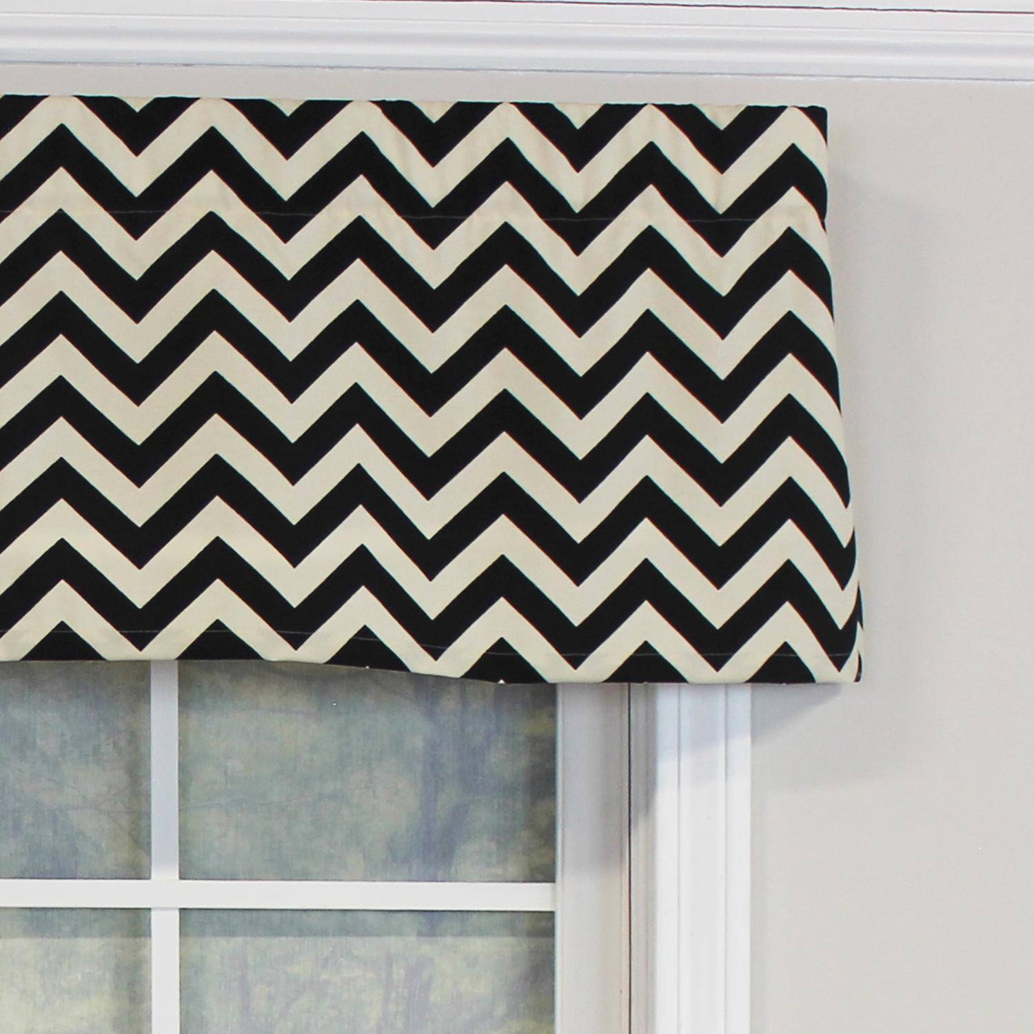 Left. RLF Home - RLF Home Zig-Zag Tailored 100% Cotton with Fully Lined 3" Rod Pocket Valnance for Windows 50" x 14" Onyx - Onyx.