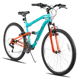 HILAND - 26 Inch Full Suspension Mountain Bike for Men Women, 18-Speed Dual V-Brake MTB Bicycle - Blue