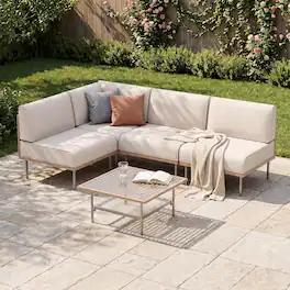 Yardgrace - 5 Piece Outdoor Patio Furniture Set Wicker Outdoor Conversation Set PE Rattan Sectional Sofa - Beige