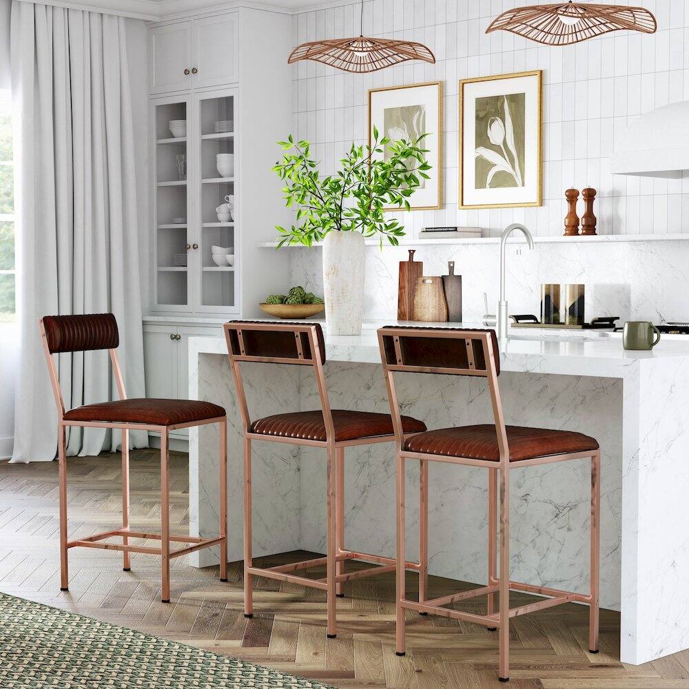 Alt View 4. Butler Specialty - Houston 24" Leather Counter Stool - Medium Brown.