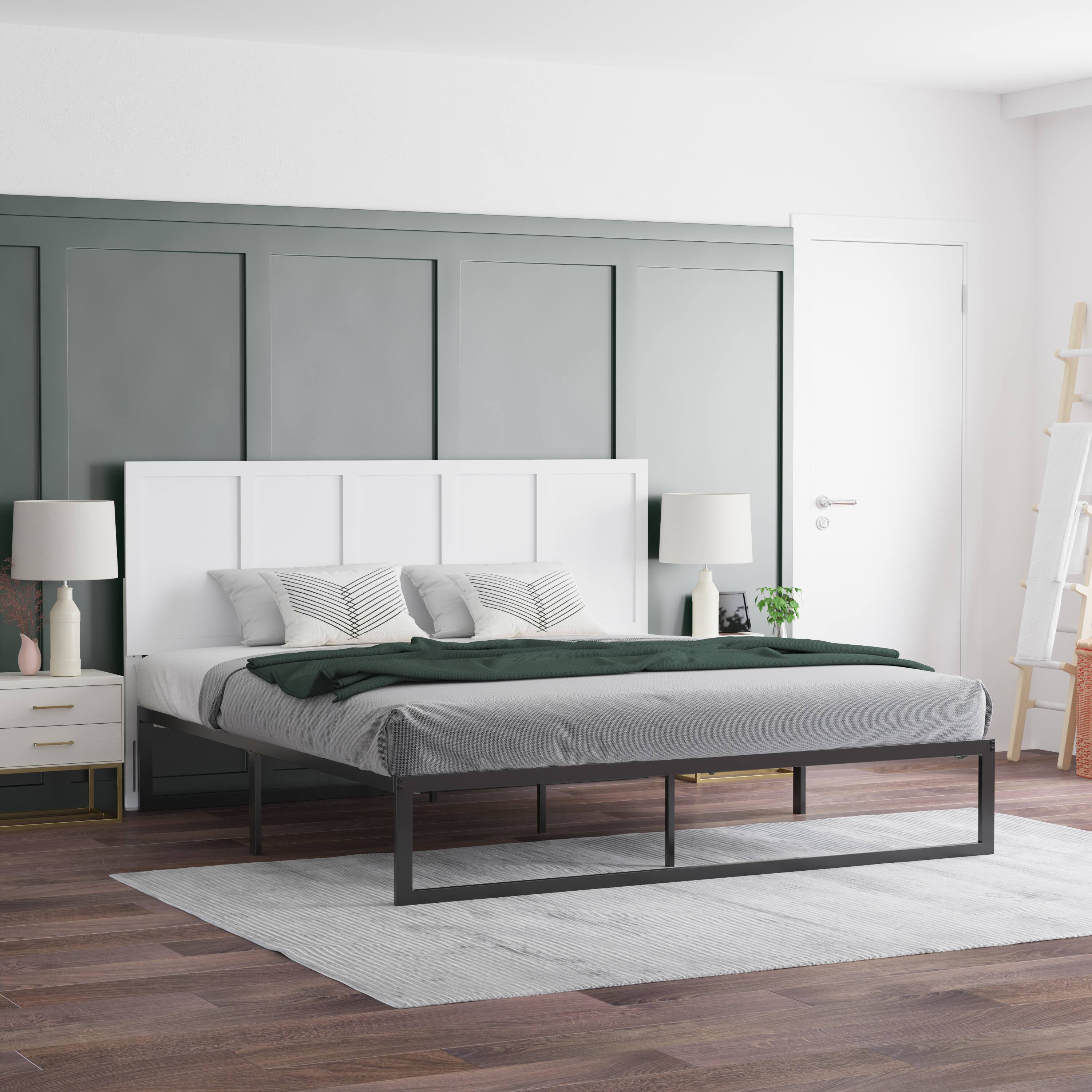 Alt View 4. Emma + Oliver - Omar Paneled Wooden Adjustable Headboard Only - White.