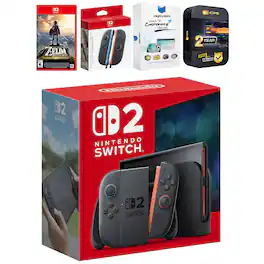 Switch 2 Console with Zelda Breath of the Wild, Extra Joy-Cons, MightySkins Code and 2 CPS Year Extended - Nintendo Switch 2