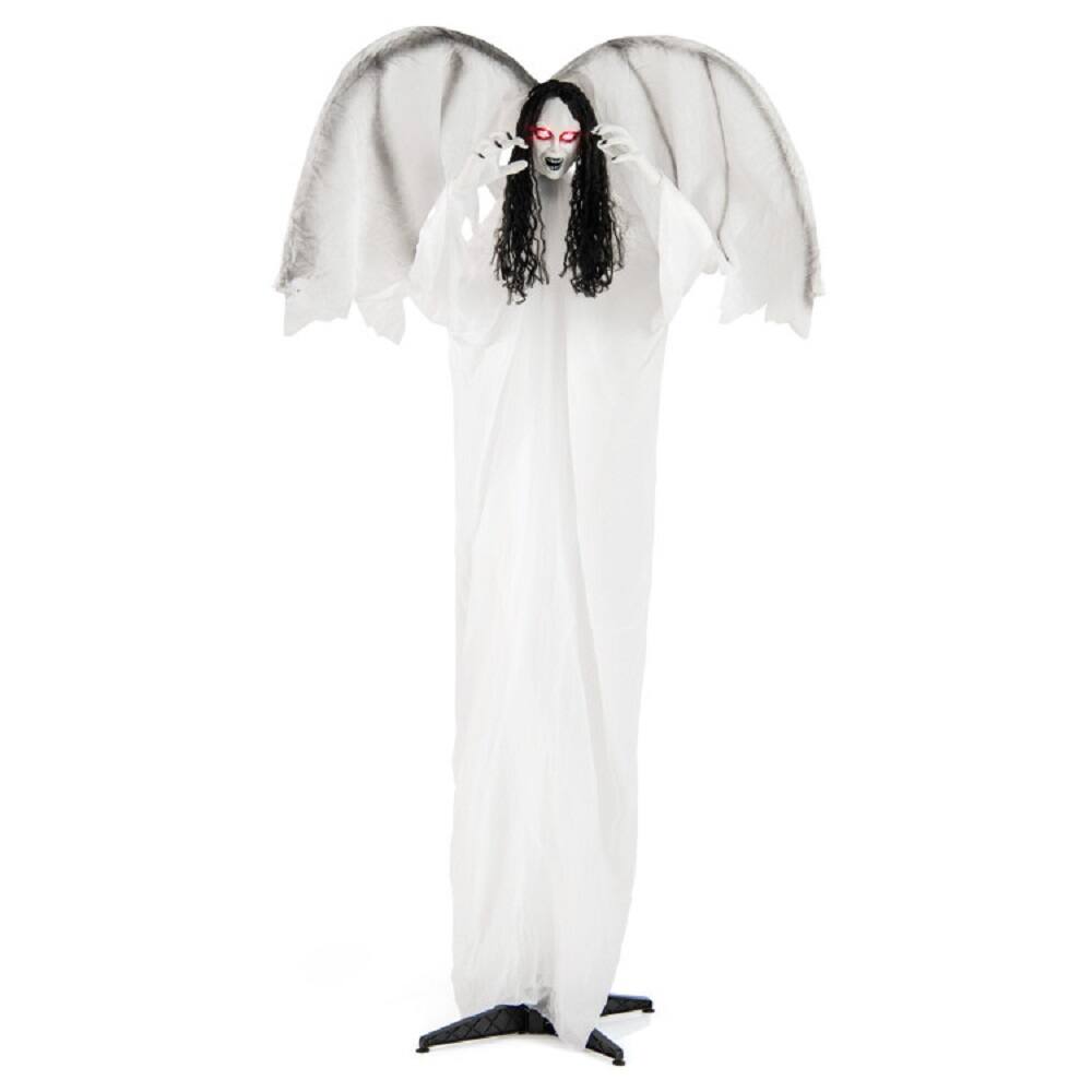 Alt View 2. WELLFOR - 6.6 Ft Halloween Animatronic Angel Decoration with Light-Up Eyes, Flapping Wings and Sound - WHITE.