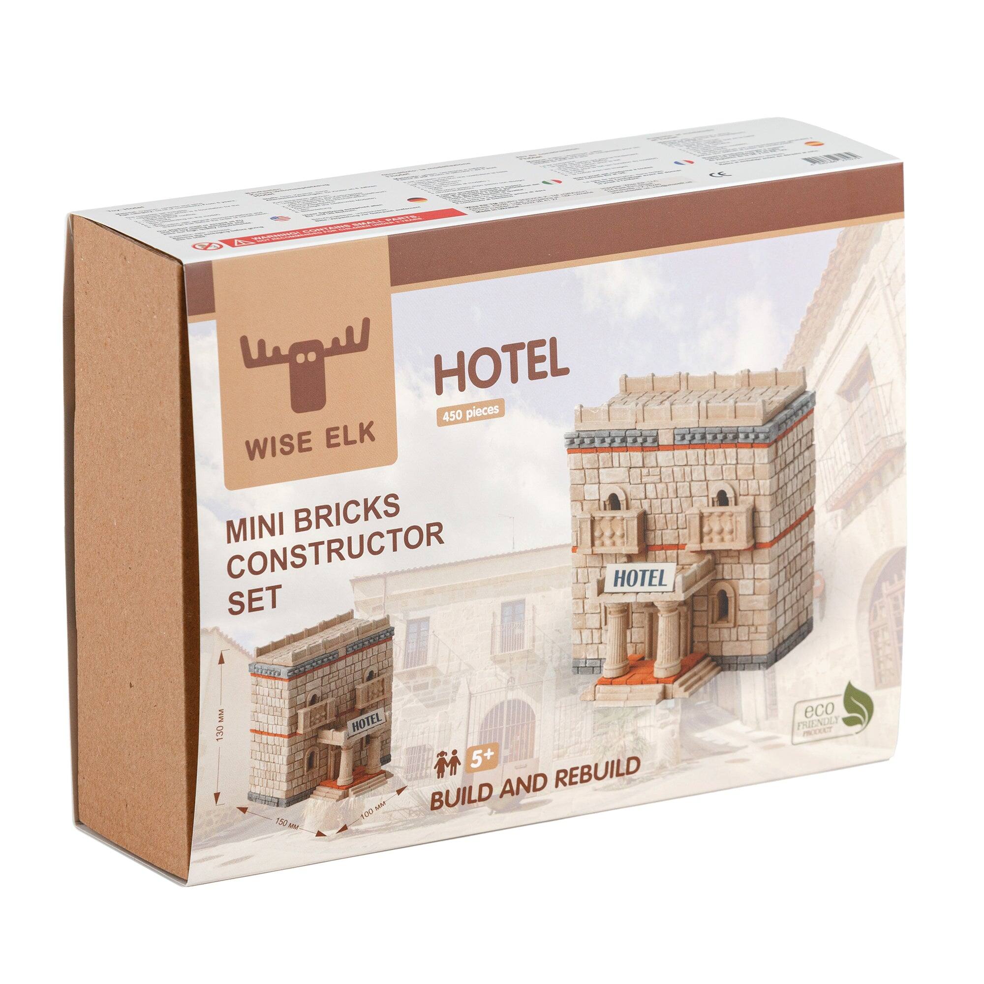 2 I HOTEL 450 pieces WISE ELK MINI BRICKS CONSTRUCTOR HOTEL SET n A 160 HOTEL saer ToN 5+ AND REBUILD BUILD eco DENOLY MITEY

Corrected text:
2 I HOTEL 450 pieces WISE ELK MINI BRICKS CONSTRUCTOR HOTEL SET n A 160 HOTEL 5+ AND REBUILD BUILD eco