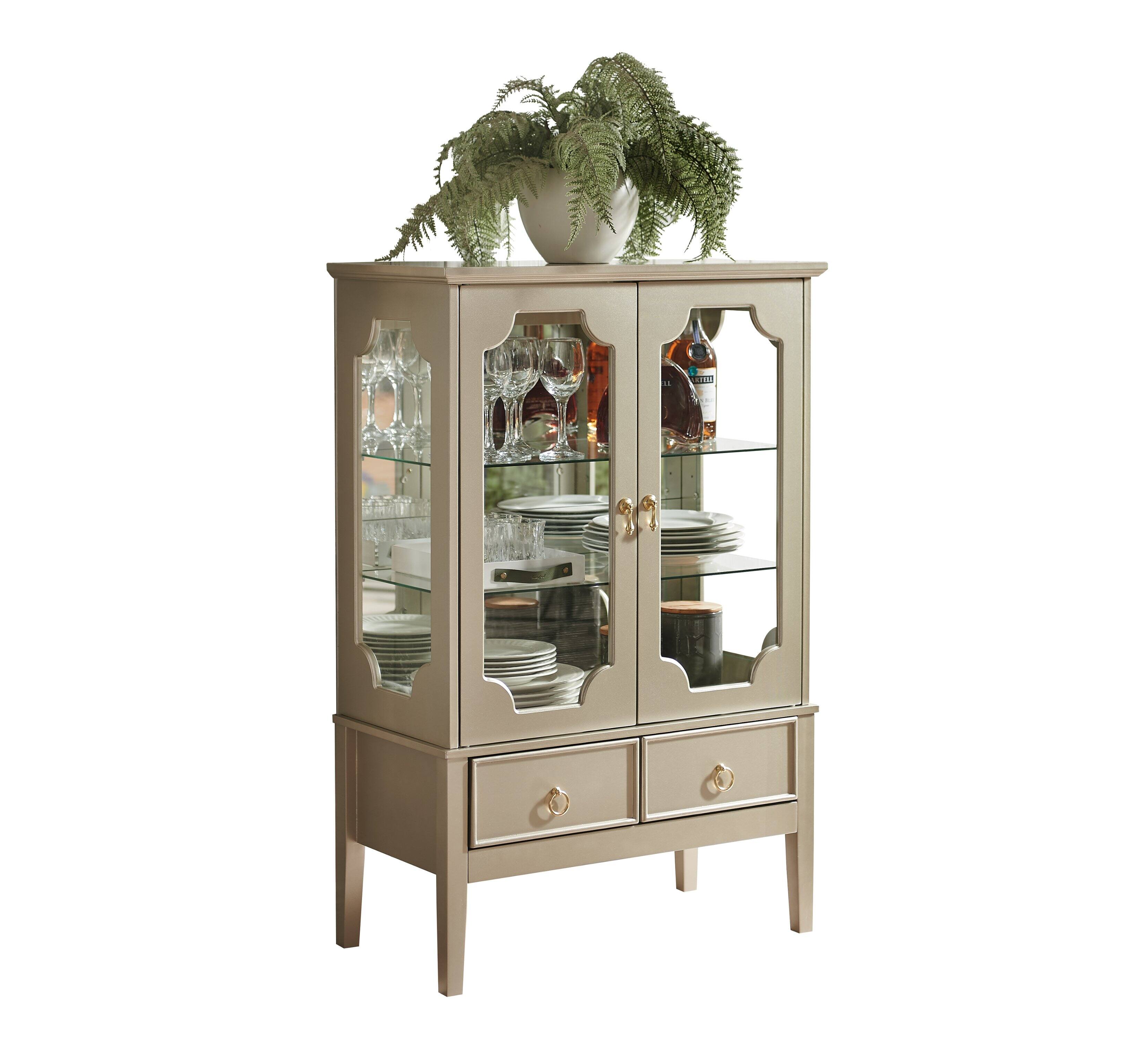 Angle. Kings Brand Furniture - Kings Brand Furniture Curio Accent Storage Cabinet with Doors, Glass Shelves & Drawers - Gold.