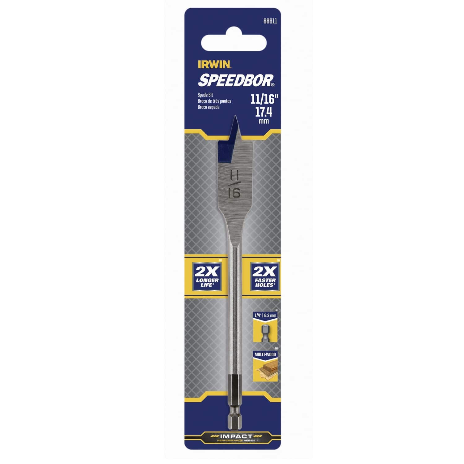 Irwin - Speedbor 11/16 in. X 6 in. L Carbon Steel Wood Boring Bit Hex Shank 1 pc