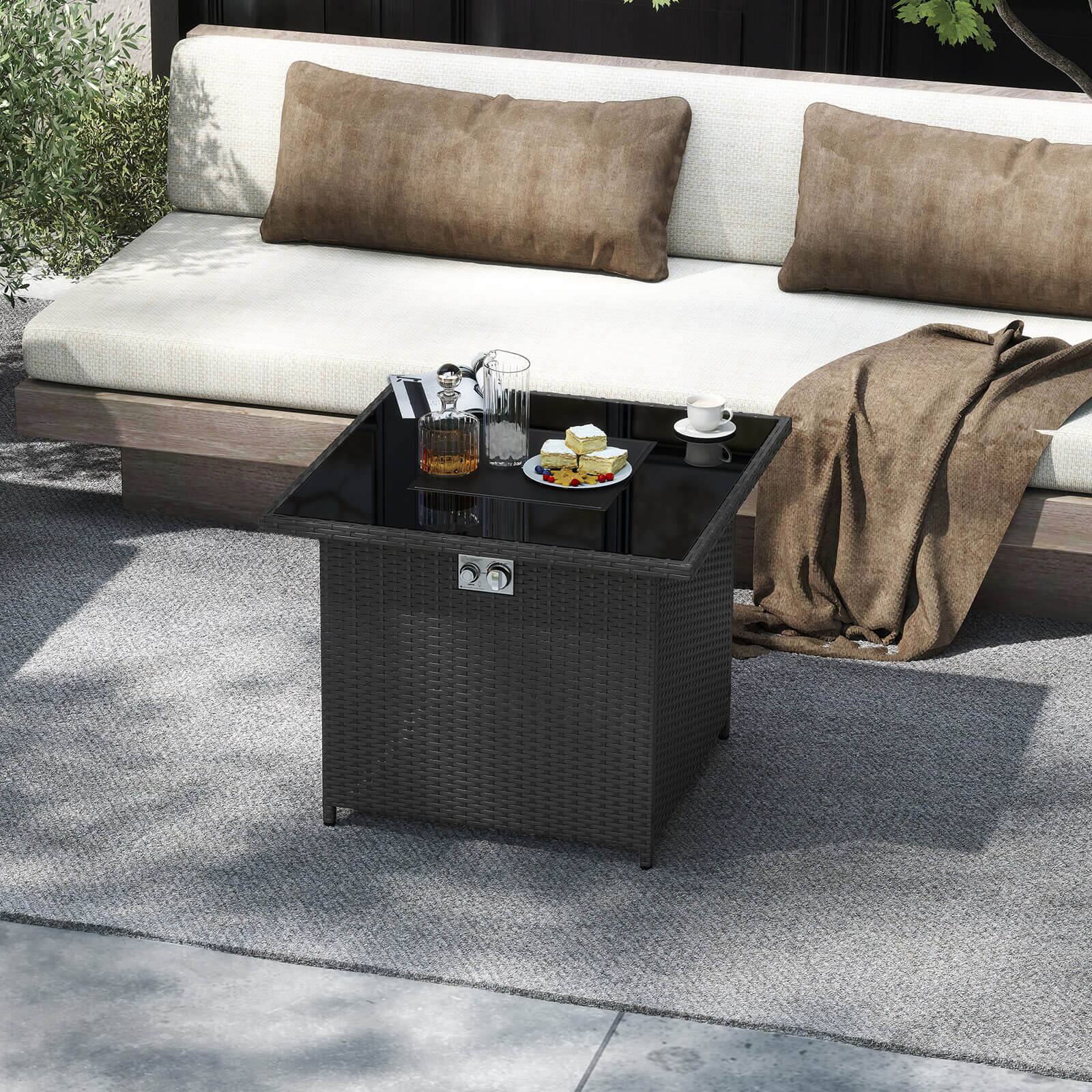 Alt View 3. Costway - Costway 32.5" Propane Fire Pit Table Outdoor Wicker Gas Firepit with Stainless Steel Burner - Black.