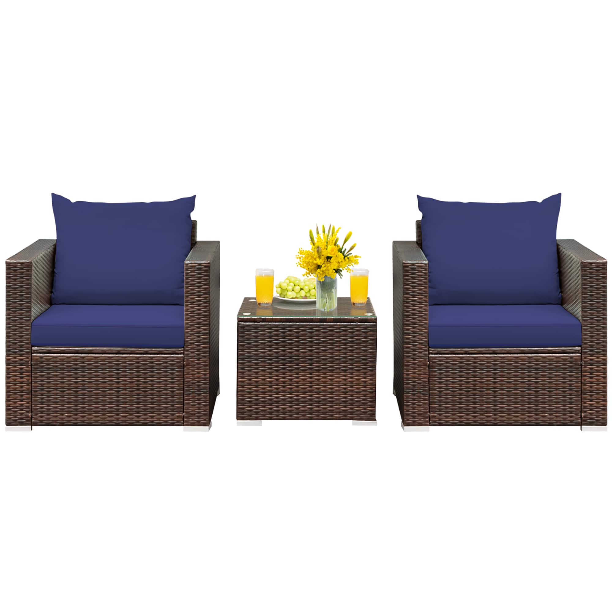 Costway - 3PCS Patio Rattan Furniture Set Conversation Sofa Cushioned - Navy price history on PriceWatchPro