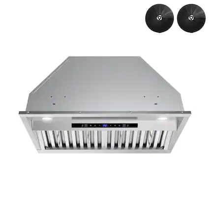 Front. Streamline - 28 in. Isnello Ductless Insert 350 CFM Range Hood, Baffle Filters, Touchpad Control, LED Lights - Brushed Stainless Steel.