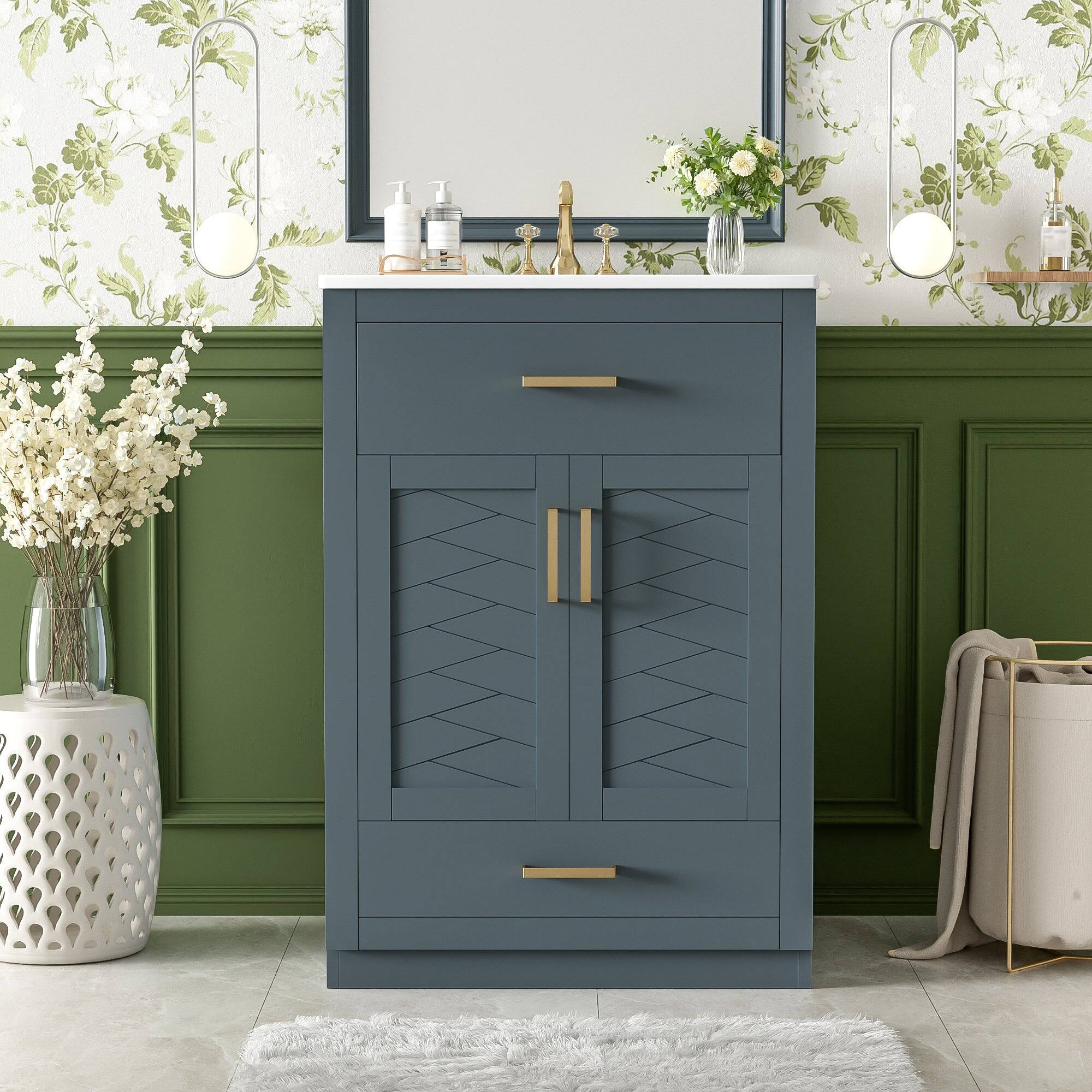 Alt View 1. Boyel Living - 24 Inch Bathroom Vanity with Integrated Ceramic Sink and Storage Blue - Blue.